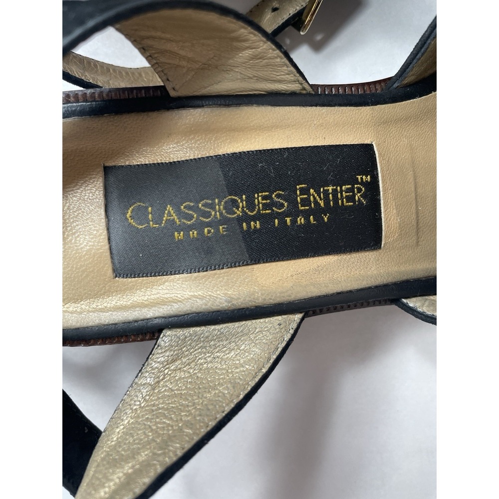 Vintage Classiques Entier Italy Black Leather Block Heel‎ Sandals 7N - Picture 7 of 10